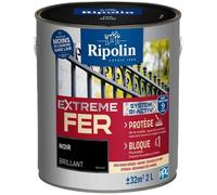 RIPOLIN - Peinture pour Fer Extérieur - Glycéro Antirouille - Sous-couche intégrée - Application directe sur Rouille - Résistante aux Intempéries, UV et Chocs - Brillant - 2L - Noir