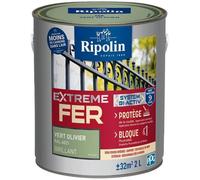 Ripolin Peinture fer 396707 Glycéro antirouille - Sous-couche intégrée Vert olivier 2 L Brillant