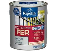 Ripolin Peinture pour fer extérieur Glycéro antirouille brillant 2L Gris clair RAL 7035