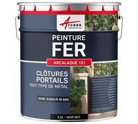Peinture métal et fer pour portail, grille, garde-corps : ARCALAQUE 101 Noir Mat - RAL 9005 2.5 L