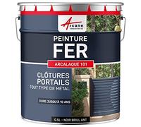 Peinture Métal Fer Antirouille Extérieur Intérieur 0.5 L Noir Brillant | S'Applique sans Primaire, Même sur Rouille, Résiste aux Uv, Lessivable, Fer, Acier, Fonte, Radiateurs - Arcane Industries