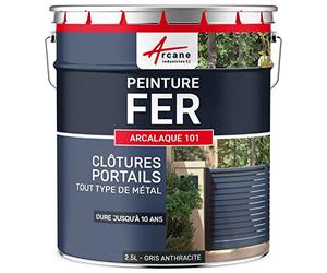 Peinture Métal Fer Antirouille Extérieur Intérieur 2.5 L Gris Anthracite | S'Applique sans Primaire, Même sur Rouille, Résiste aux Uv, Lessivable, Fer, Acier, Fonte, Radiateurs - Arcane Industries