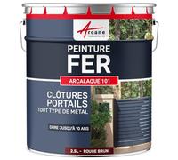 Peinture Métal Fer Antirouille Extérieur Intérieur 2.5 L Rouge Brun | S'Applique sans Primaire, Même sur Rouille, Résiste aux Uv, Lessivable, Fer, Acier, Fonte, Radiateurs - Arcane Industries