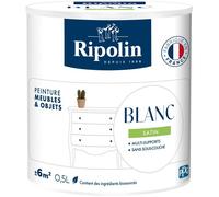 Ripolin - Peinture pour Meubles & Objets Blanc Satiné 0.5L - Relooking Intérieur et Extérieur Sans Sous-Couche