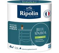 Ripolin - Peinture Meuble & Objet Satiné - Bleu Ainoha - 0,5 L - Sans sous-couche - Intérieur et extérieur