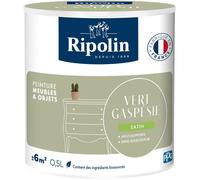 Ripolin Peinture pour Meubles et Objets Vert Gaspésie Satiné 0.5 L - Application sans sous-couche, pour intérieur et extérieur, à base d'ingrédients biosourcés