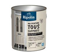 Ripolin - Peinture Multi-Supports Mat Blanc Cassé RAL 1013 - 2 Litres - Pour Bois, Métal, Béton, PVC, 12 Matériaux - Résiste aux UV et Intempéries