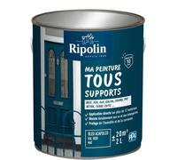 Peinture Multi-Supports Ripolin, Bleu Acapulco RAL 5020, Mat, 2L, Bois Fer Alu PVC Béton