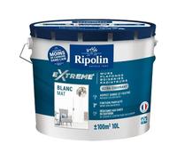 RIPOLIN - Peinture Monocouche pour Murs, Boiseries & Radiateurs - Intérieur - Finition Parfaite - Aspect Sobre et Feutré - Haute Résistance aux Chocs & Salissures - Lessivable - Mat - 10L - Blanc