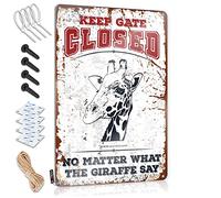 Peinture murale amusante de style vintage | Keep Gate Closed No Matter What The Girafe Say Cadeau personnalisé pour électricien décoration d'intérieur (30 x 40 cm)