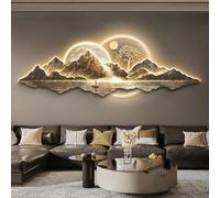 Peinture murale en pin accueillant avec lumière LED, grande sculpture murale 3D faite à la main, décoration d'intérieur orientale, cadeau