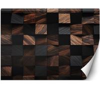 Peinture murale grande mosaïque en bois cube papier peint 3D pour mur 300x210 cm couleur Marron thème 3D & géométrique