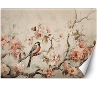 Peinture murale grands oiseaux et fleurs vintage papier peint mural 254x184 cm couleur Beige thème Fleurs