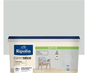 Peinture Murale RIPOLIN, Gris Souris Satiné, 2.5 L, Monocouche, Murs Boiseries Radiateurs