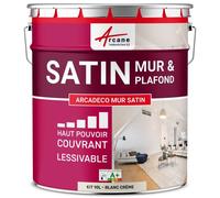 Peinture acrylique satin pour mur et plafond : ARCADÉCO MUR SATIN - 10 L Blanc Crème - RAL 9001