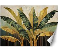 Peinture murale XXL feuilles de bananier botanique papier peint mural 450x315 cm couleur Or thème Nature et botanique