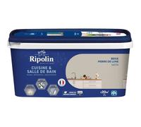 RIPOLIN - Peinture Intérieure Cuisine et Bain- Murs, Boiseries & Radiateurs - Adapté Pièces Humides - Effet Perlant - Lessivable - Haute Résistance - Beige Pierre De Lune - Satin - 2L