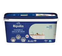 RIPOLIN - Peinture Intérieure Cuisine et Bain - Murs, Boiseries et Radiateurs - Adapté Pièces Humides - Effet Perlant - Lessivable - Haute Résistance - Vert Palatino - Satin - 2L