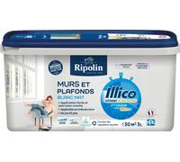 Peinture Murs et Plafonds, Blanc Mat, RIPOLIN Illico, 3 L, Ultra Couvrante, Séchage Rapide