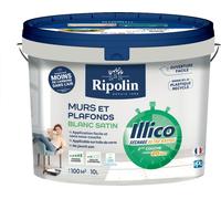 Peinture Murs et Plafonds, Blanc, Satin, RIPOLIN Illico, 10 L, Ultra-Couvrante, Séchage Rapide