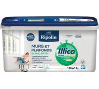 Peinture Murs et Plafonds, Blanc, Satin, RIPOLIN Illico, 3 L
