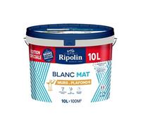 Peinture murs et plafonds - Blanc - Mat - RIPOLIN - 10 L - Edition spéciale bi-couche