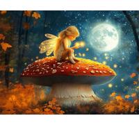 Peinture Numéros Adulte lune champignon, Peinture Numero avec Pinceaux, Loisirs Créatifs Adultes, Design Moderne Esthétique, Décoration Murale pour Salon & Chambre Sans Châssis 70x100cm m5g-449