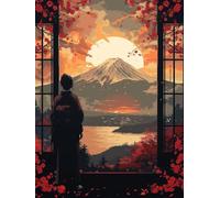Peinture par Numero Adulte Femme Japonaise, Peinture Numero Adulte Mont Fuji, Paint by Numbers Kit avec Acrylique et Pinceaux, DIY Painting Numero d'art Kits, Decoration Maison, 40x50 cm 0-2648