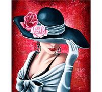 Peinture par Numero Adulte,Femme sexy au chapeau sans Cadre DIY Acryliques Peinture,Kit de Peinture à l'huile sur Toile pour Débutants avec Brosses et Acryliques Peintures pour Maison Décor 45x60 cm