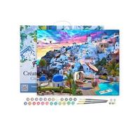 Peinture par Numéro Figured'Art avec Cadre - Paysage de Grèce - Kit de Loisir Créatif DIY Numéro d'Art Complet - 40x50cm toile tendue sur châssis