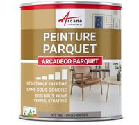 Peinture Parquet Bois et Sol Stratifié Velours 1 kg Gris Mortier | Peinture Parquet et Sol Stratifié, Finition Velours, Résiste aux Passages, Lessivable, sans Odeur - Arcane Industries