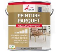 Peinture Parquet Bois et Sol Stratifié Velours 4 kg Gris Mortier | Peinture Parquet et Sol Stratifié, Finition Velours, Résiste aux Passages, Lessivable, sans Odeur - Arcane Industries