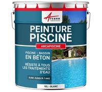 Peinture Piscine Bassin Béton ARCAPISCINE Ciment Décoration Imperméable Bleu Blanc Gris Grise Jaune Sable Noir Vert Blanc 10 L