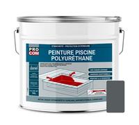 Peinture piscine béton, peinture polyuréthane pour piscine et bassin, étanche et souple, béton, enduit, ciment PROCOM 10 litres Gris foncé (RAL 7012)