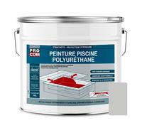 Peinture piscine béton, peinture polyuréthane pour piscine et bassin, étanche et souple, béton, enduit, ciment PROCOM 10 litres Gris clair (RAL 7047)