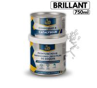 BRICOSALVAJE Peinture pour baignoires et receveurs de douche en polyuréthane | 750 ml (600+150 ml) | Finition céramique brillante | Rénovation sans travaux (Brouillard d'hiver)