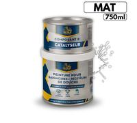 BRICOSALVAJE Peinture pour receveurs de douche et baignoires, Finition MAT, Kit 150 ml (composant B) + 600 ml (composant A) - Séchage rapide, grande dureté et résistance premium (Brouillard d'hiver)