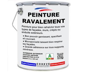 Peinture Ravalement - Codeve Bois/RAL 9002 - Blanc gris - 5L - Intérieur/extérieur - Pour La Protection De Votre Façade, Mur, Béton, Crépi Ou Enduit.