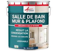 ARCANE INDUSTRIES Peinture salle de bain, mur et plafond | Peinture anti condensation et humidité | 29 couleurs disponibles - 10 L Bleu vert - RAL 5001
