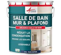 Peinture Salle de Bain Anti-Condensation Mur Plafond 2.5 L Bleu saphir | Anti-Condensation, Limite les Moisissures, Lessivable, Murs et Plafonds, Salle de Bain, Mat - Arcane Industries