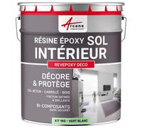Peinture Sol - Résine Epoxy : Peinture pour Sol salon, cuisine, salle de bains - Effet Miroir - REVEPOXY DECO Vert Blanc - RAL 6019 1 kg (jusqu'à 5 m² en 2 couches)