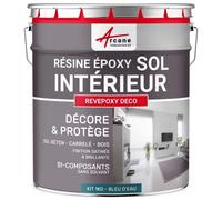 Peinture Sol - Résine Epoxy : Peinture pour Sol salon, cuisine, salle de bains - Effet Miroir - REVEPOXY DECO Bleu D'eau - RAL 5021 1 kg (jusqu'à 5 m² en 2 couches)
