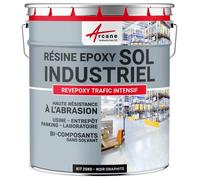 PEINTURE SOL : Résine Epoxy - Revêtement Sol Industriel et Sol Béton, usine, parking - REVEPOXY TRAFIC INTENSIF Noir graphite ral 9011 kit 25 Kg (jusqu'à 50m² pour 2 couches)
