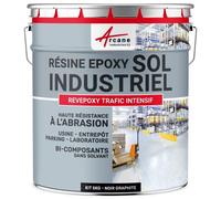 PEINTURE SOL : Résine Epoxy - Revêtement Sol Industriel et Sol Béton, usine, parking - REVEPOXY TRAFIC INTENSIF Noir graphite ral 9011 kit 5 Kg (jusqu'à 10m² pour 2 couches)