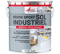 PEINTURE SOL : Résine Epoxy - Revêtement Sol Industriel et Sol Béton, usine, parking - REVEPOXY TRAFIC INTENSIF Blanc kit 5 Kg (jusqu'à 10m² pour 2 couches)