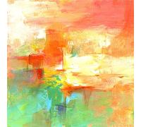 Peinture sur toile 70 x 70 cm - Rouge, vert, orange, ocre, jaune et blanc - Peinture acrylique faite à la main - Peinture abstraite peinte à la main - 137054080