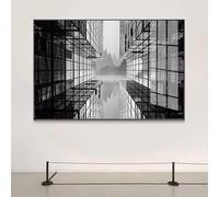 Peinture sur toile moderne en noir et blanc avec bâtiment - Art mural - Affiches d'architecture - Impressions pour porche, salon, décoration d'intérieur - 60x80cm (24x31 pouces) - Sans cadre