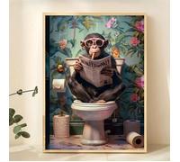 Peinture Sur Toile Poster Un Singe Humoristique Sur Les Toilettes, Lisant Un Journal, Affiche Murale Décoration, 50X70Cm Sans Label