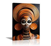 Peinture sur toile représentant une femme Femmes noires Élégant Peinture Affiche Abstrait Image Tableau Decoration Murale Salon(Orange 53)-60x80cm Encadrée