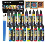 Peinture sur Verre 20 x 30ml avec 3 Pinceaux,Peinture Vitrail Imperméable Transparente,Kit Peintures pour Verre Permanent